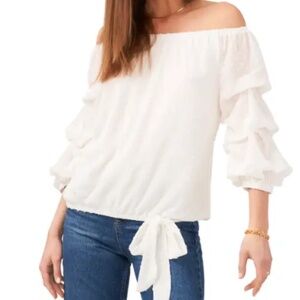 Vince Camuto Clip Dot Off the Shoulder Blouse - White - M
